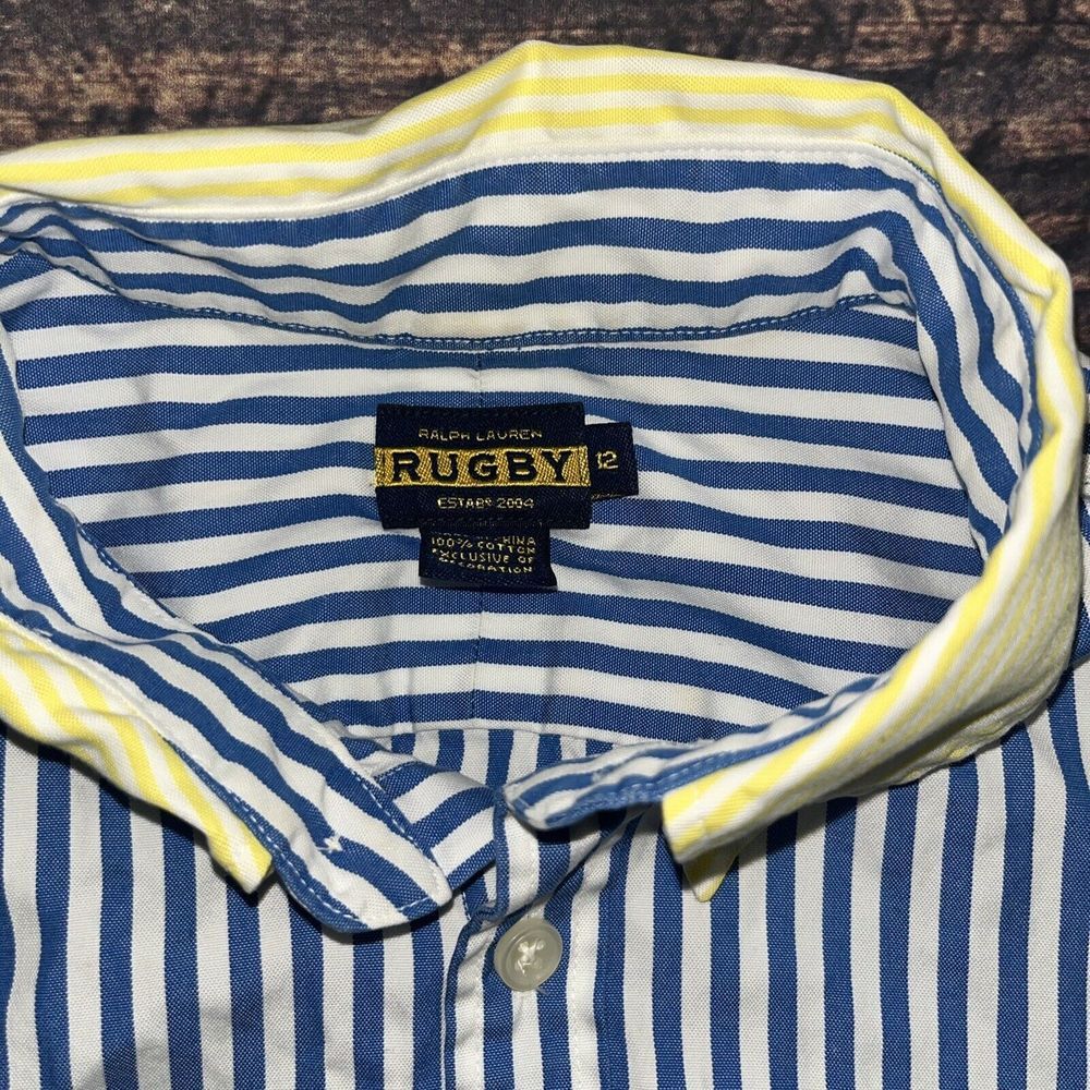 Ralph Lauren Rugby Vertical Striped Pastel Button Down Boys 12